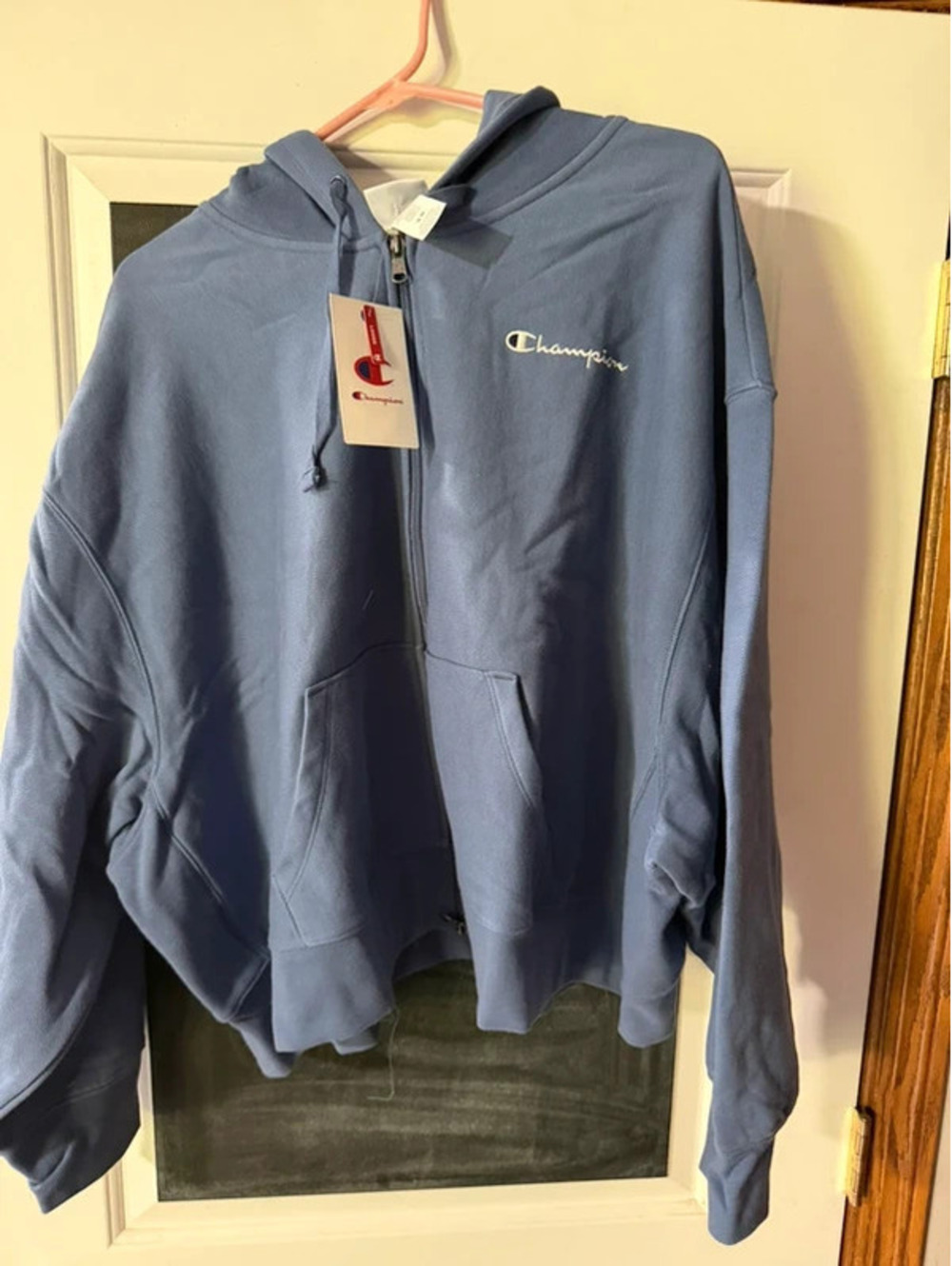 Champion Women’s 3X Iconic Cropped Full Zip Hoodie Gray Blue NWT